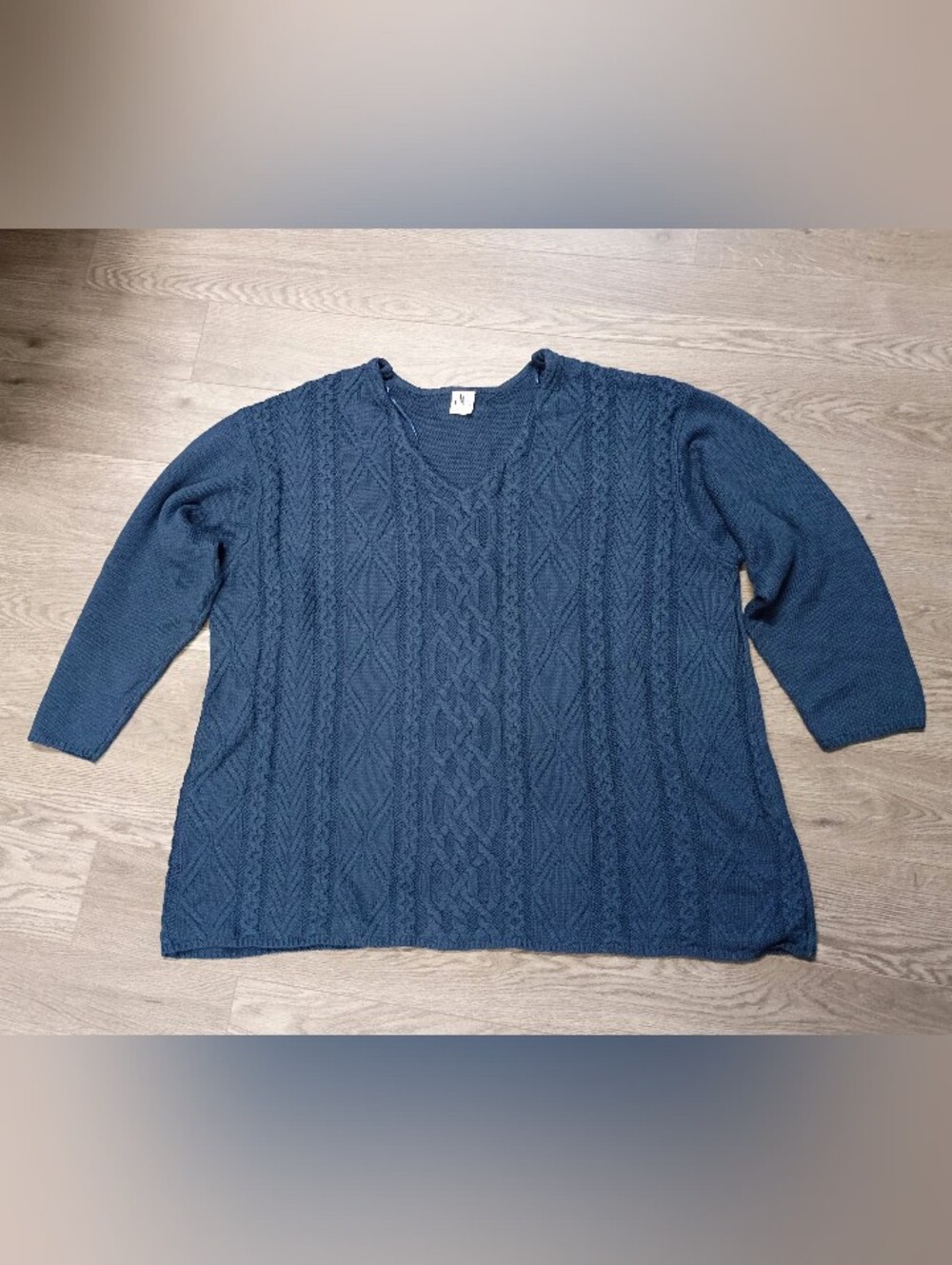 Women's Cable Knit V-Neck Sweater Tunic - Blue